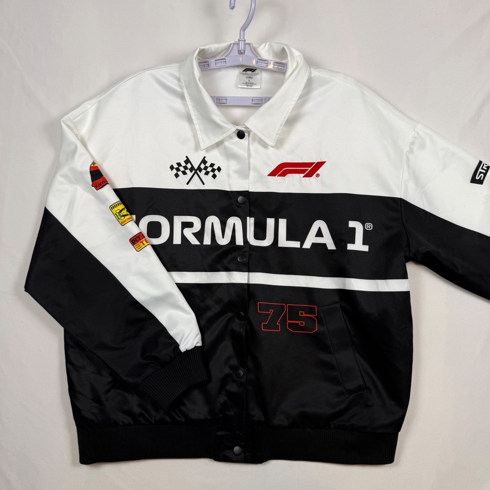Formula 1 F1 Racing Bomber Jacket Men Large Black White Hybrid Apparel RN 117508